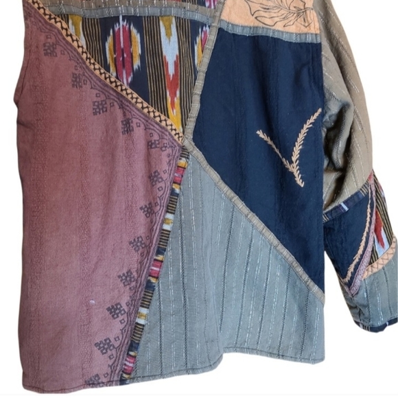 Parsley & Sage brown green long-sleeved Button-down asymmetrical patchwork coat - Picture 4 of 9